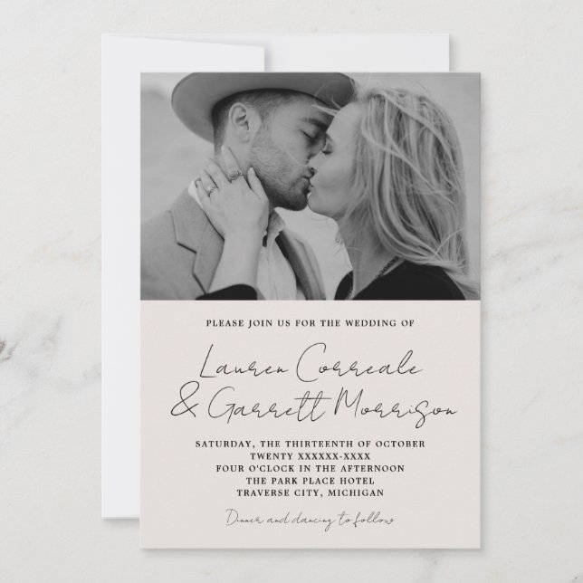 True Simplicity 3 Modern Photo Wedding Invitation (Front)