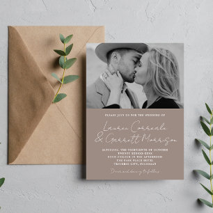 True Simplicity 3 Modern Taupe Photo Wedding Invitation
