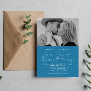 True Simplicity 3 Modern Winter Blue Photo Wedding Invitation