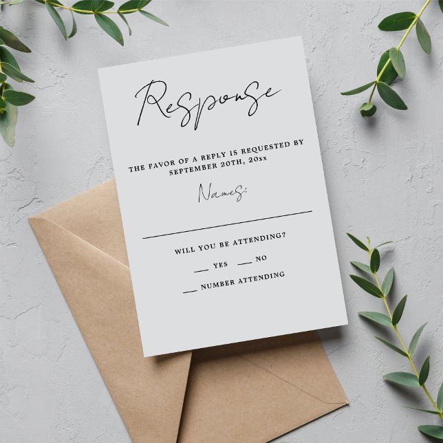 True Simplicity 3 Script Minimal Cool Mist Wedding RSVP Card (Creator Uploaded)