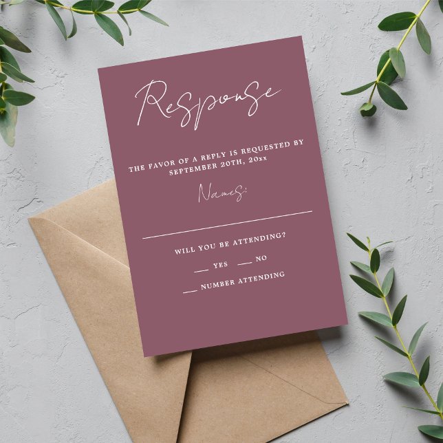 True Simplicity 3 Script Minimal Dusk Wedding RSVP Card (Creator Uploaded)