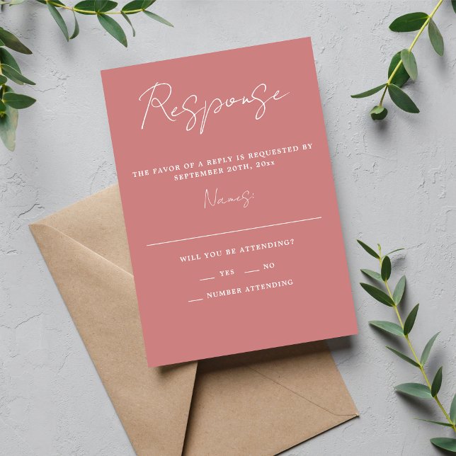 True Simplicity 3 Script Minimal Dusty Rose RSVP Card (Creator Uploaded)