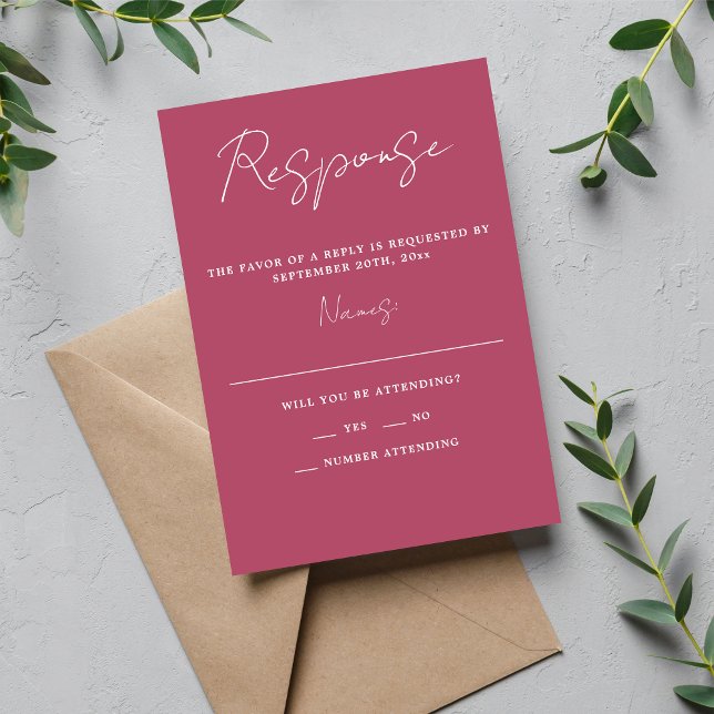True Simplicity 3 Script Minimal Mulberry Wedding RSVP Card (Creator Uploaded)