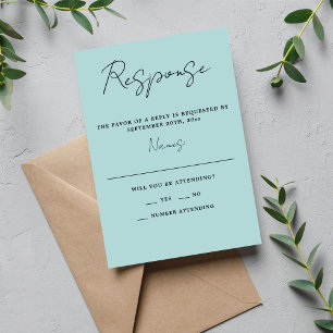 True Simplicity 3 Script Minimal Ocean Mist RSVP Card