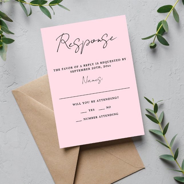 True Simplicity 3 Script Minimal Primrose Wedding RSVP Card (Creator Uploaded)