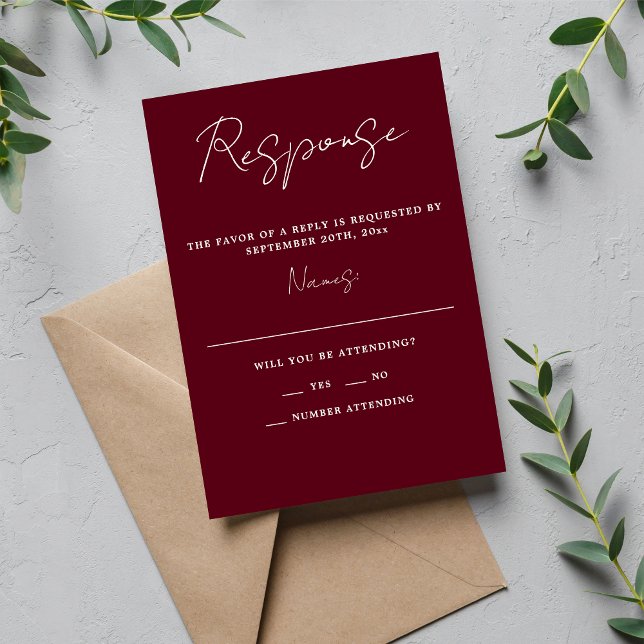 True Simplicity 3 Script Minimal Rosewood Wedding RSVP Card (Creator Uploaded)