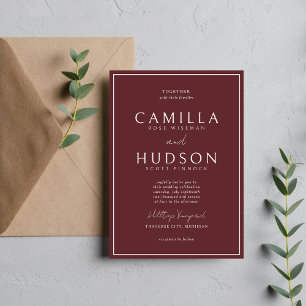 True Simplicity 4   Burgundy   Minimal Wedding Invitation