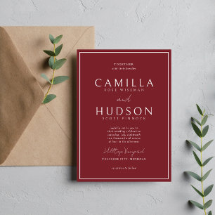 True Simplicity 4 Burgundy Minimal Wedding Invitation