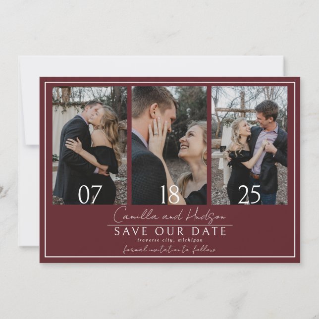 True Simplicity 4 | Burgundy | Wedding Save The Date (Front)