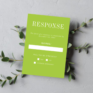 True Simplicity 6 Chartreuse Minimalist Wedding RSVP Card