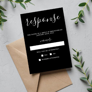 True Simplicity Black Minimalist Wedding RSVP Card