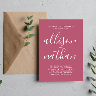 True Simplicity Mulberry Script Minimalist Wedding Invitation