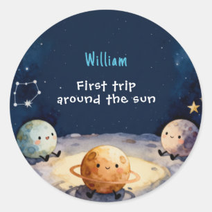 True Space First Trip Around The Sun 1st Birthday Classic Round Sticker