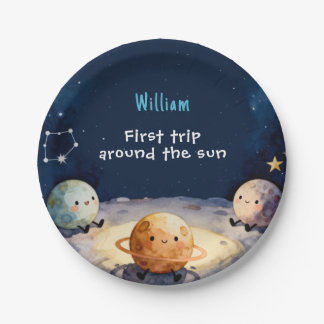 True Space First Trip Around The Sun 1st Birthday Paper Plate