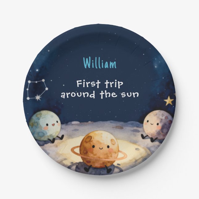 True Space First Trip Around The Sun 1st Birthday Paper Plate (Front)