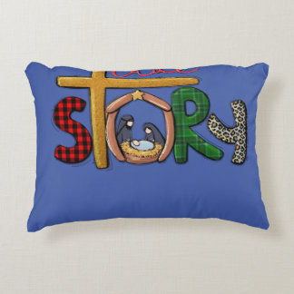 True Story Christmas Manger Nativity Scene Buffalo Accent Pillow
