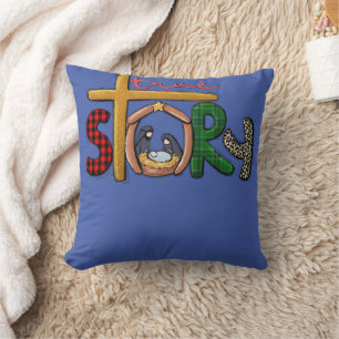 True Story Christmas Manger Nativity Scene Buffalo Throw Pillow