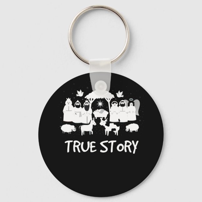 True Story Nativity Christmas Baby Jesus Manger Keychain (Front)