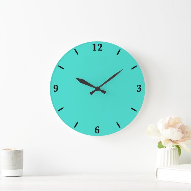 True Turquoise Blue Green Southwestern Solid Colou Large Clock (Home)