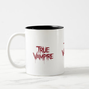 True Vampire Gothic Dripping Blood Text Design Two-Tone Coffee Mug