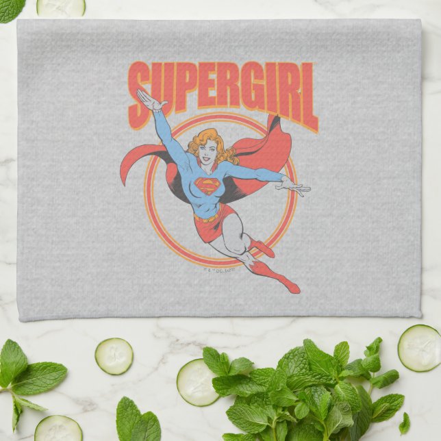 True Vintage Supergirl Flying Graphic Kitchen Towel (Folded)