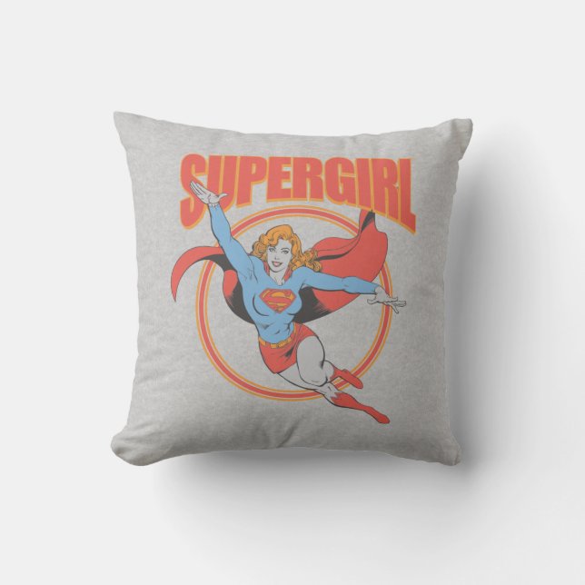 True Vintage Supergirl Flying Graphic Throw Pillow (Front)