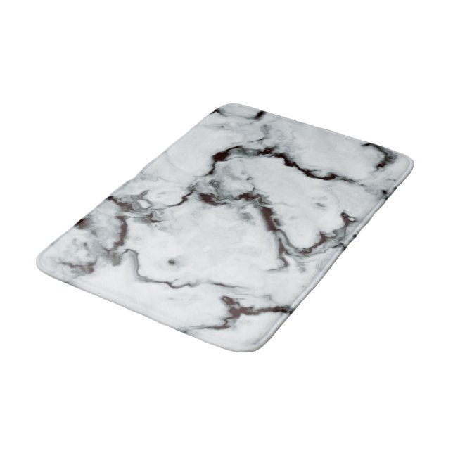 True White Marble texture black diy personalize Bath Mat (Angled)