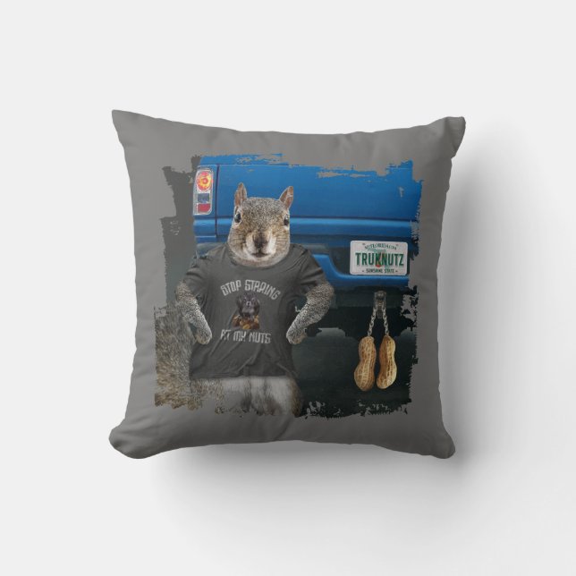 Truk Nutz - funny squirrel truck nuts Throw Pillow (Front)