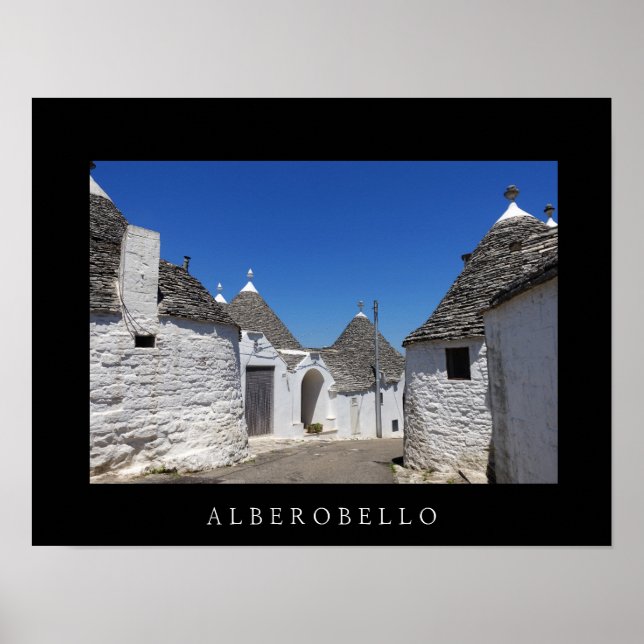 Trulli houses in Alberobello, Puglia black poster (Front)