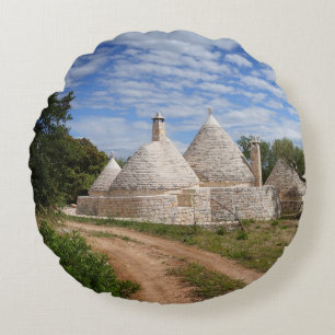 Trulli houses in Puglia/Apulia Round Pillow