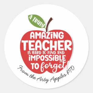 truly amazing teacher red apple classic round sticker