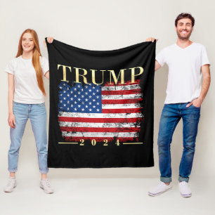Trump 2020 Elegant Gold Vintage Flag Fleece Blanket