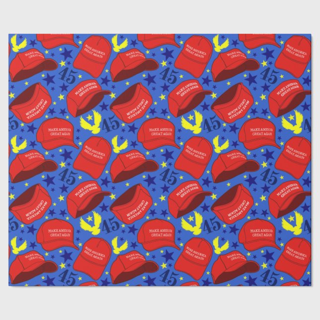 Trump 2020 MAGA Hat Pattern - Blue - Wrapping Paper (Seam)