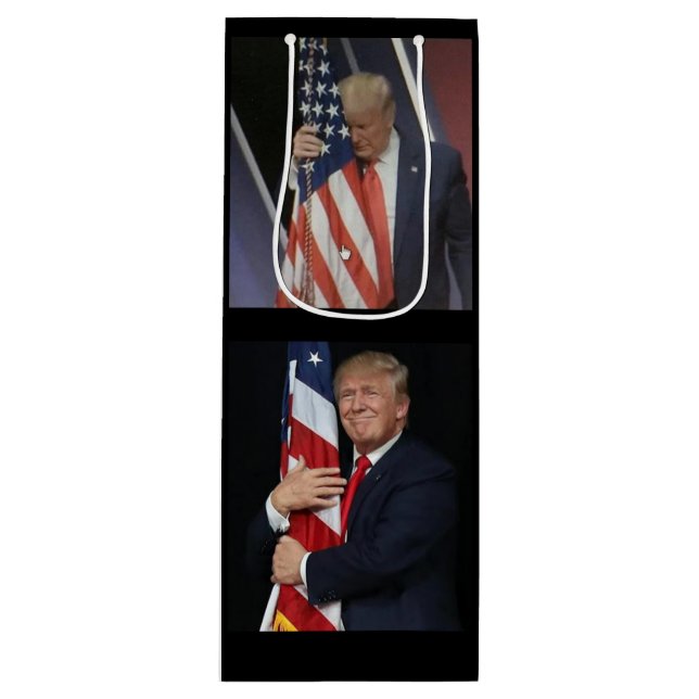 Trump 2020 Trump Hugging the American Flag Wine Gift Bag (Front)