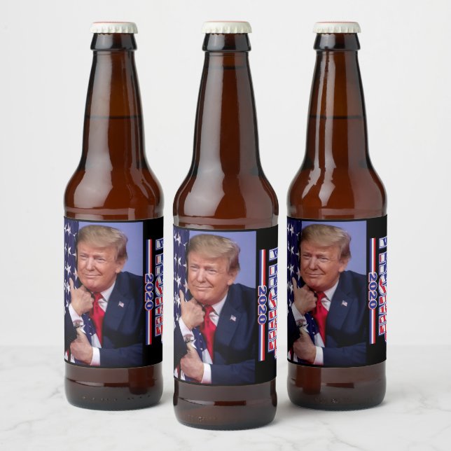 Trump 2020 Trump hugging the Flag Beer Bottle Label (Bottles)
