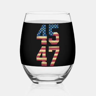 Trump 2024 45 47 Vintage American Flag Retro 4547 Stemless Wine Glass
