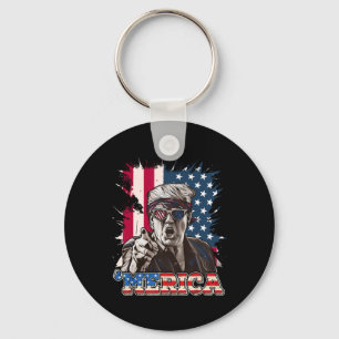 Trump 2024 4th Of July Patriotic American Flag Mer Keychain