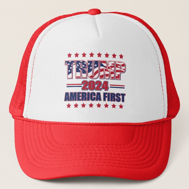 Trump 2024 America First Trucker Hat (Front)