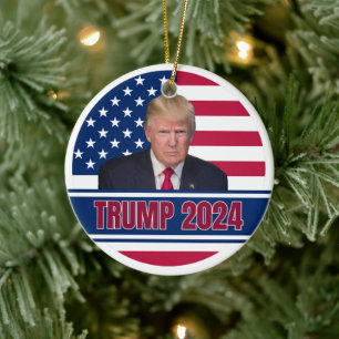 Trump 2024 American Flag  Ceramic Ornament