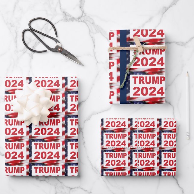 Trump 2024 American Flag Wrapping Paper Sheet (Front)