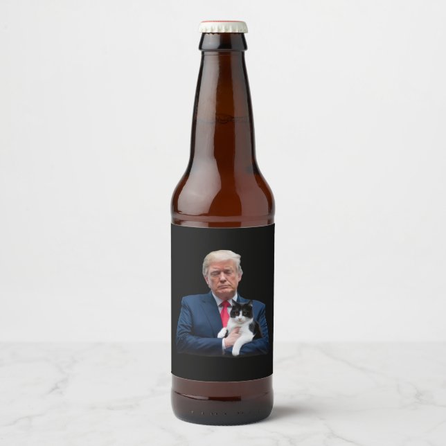 Trump 2024 Cat MAGA Funny Trump Cat Beer Bottle Label (Front)