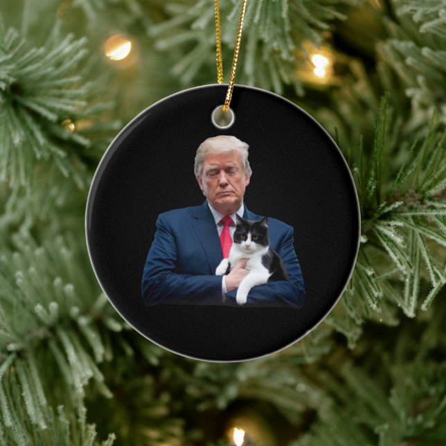 Trump 2024 Cat MAGA Funny Trump Cat Ceramic Ornament (Tree)