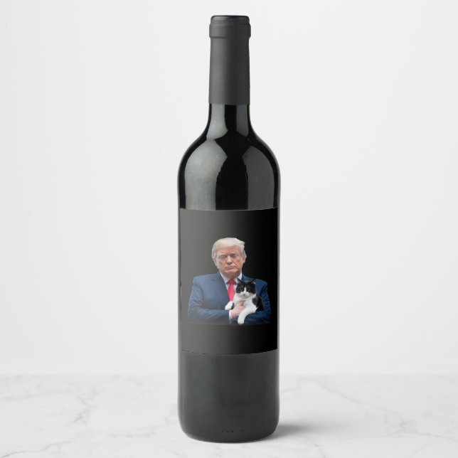 Trump 2024 Cat MAGA Funny Trump Cat Wine Label (Front)
