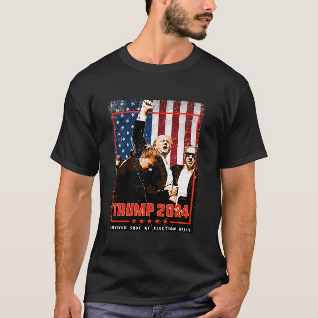 Trump 2024 Election Shot Won t Be Stopped T Shirt (Front)