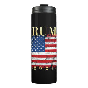 Trump 2024 Elegant Gold Vintage American Flag Thermal Tumbler