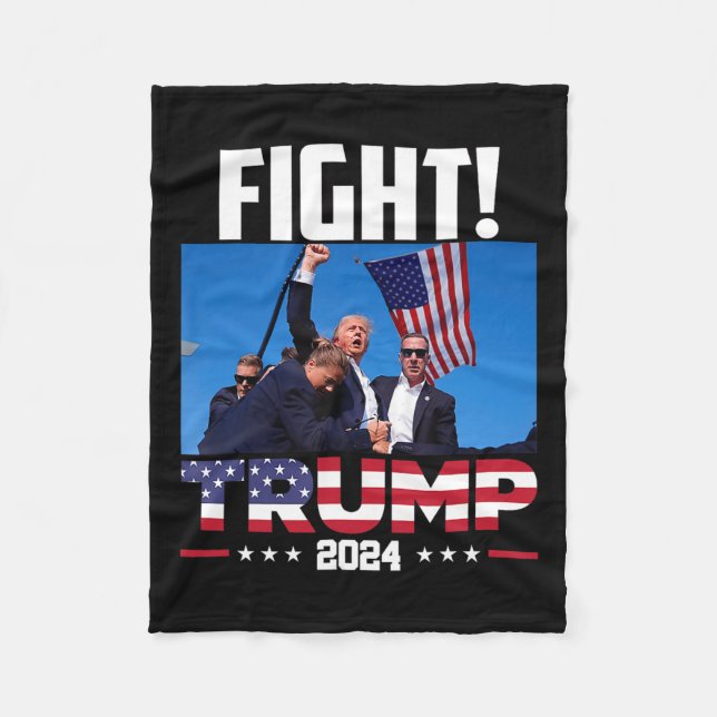 Trump 2024 Fight Fist Rally Trump Rally 2024 Ameri Fleece Blanket (Front)