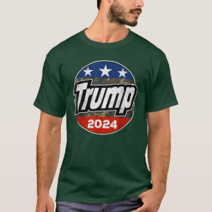 Trump 2024 For President Retro Camouflage Button T-Shirt