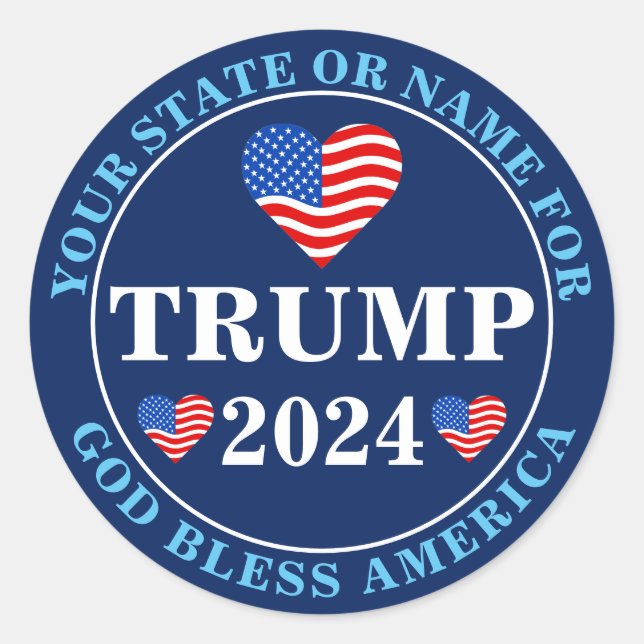 Trump 2024 Hearts Custom Presidential Election Classic Round Sticker (Front)