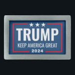 Trump 2024 Keep America Great - blue red Belt Buckle<br><div class="desc">A design supporting President Trump's re-election campaign. A modern and minimal layout that will stand our in a crowd. The navy blue background can be changed on this perfect design for Donald Trump. This classic design is bold and easy-to-read. Trump is very big and can be seen from a long...</div>
