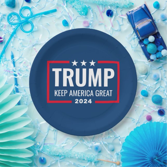 Trump 2024 Keep America Great - blue red Paper Plate (Party)